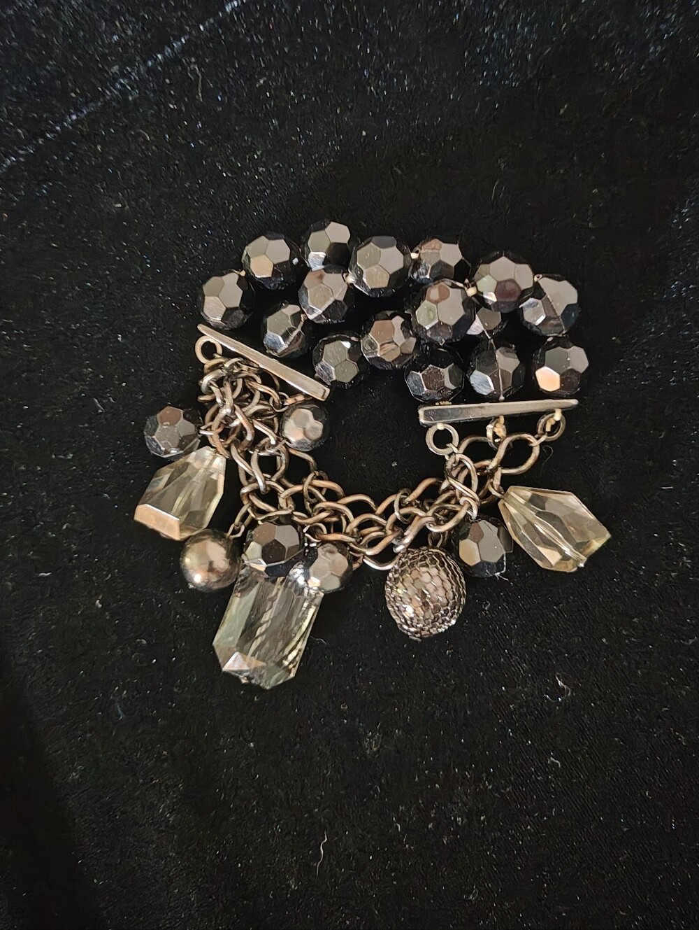 90s Gun Metal Women’s Crystal Charm Bracelet